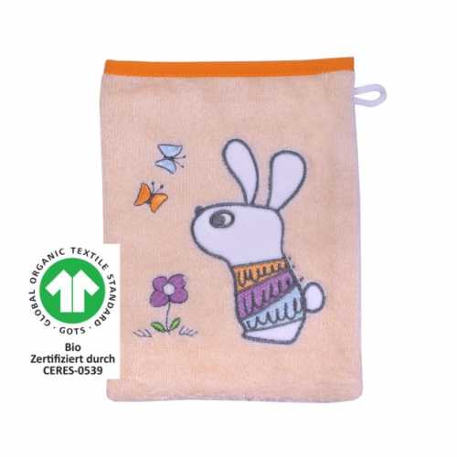 Bio Waschhandschuh "Hase Schm. Rosé" 15x20 cm