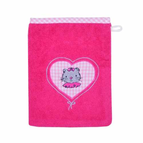 Waschhandschuh "Katze/Herz beere" 15x20 cm