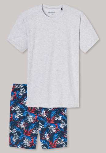 Schlafanzug kurz Jersey grau meliert "Surfer Style"