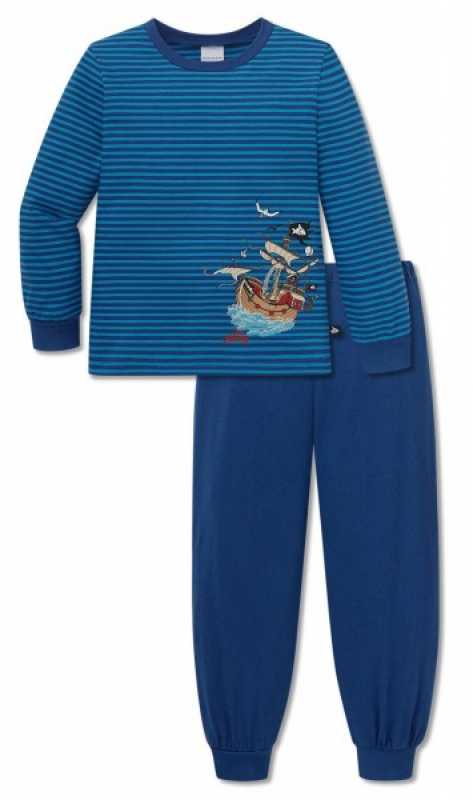 Schlafanzug blau ringel "Capt'n Sharky 10 Jahre" + Piraten-Augenklappe!
